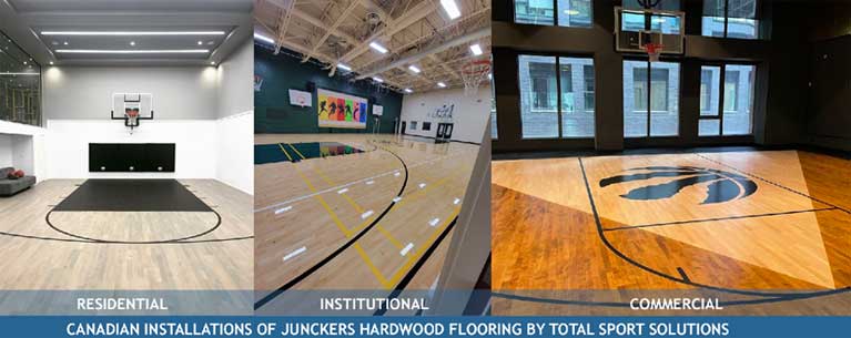 A sample of Total Sport Solutions installations of Junckers floors in residential, institutional and commercial settings