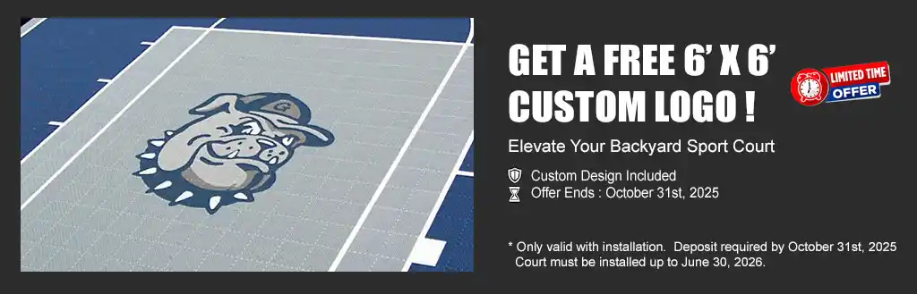 Limited time offer: Get a FREE 6'x6' custom logo on your new TSS backyard sport court. Deposit must be placed before October 31st, 2025